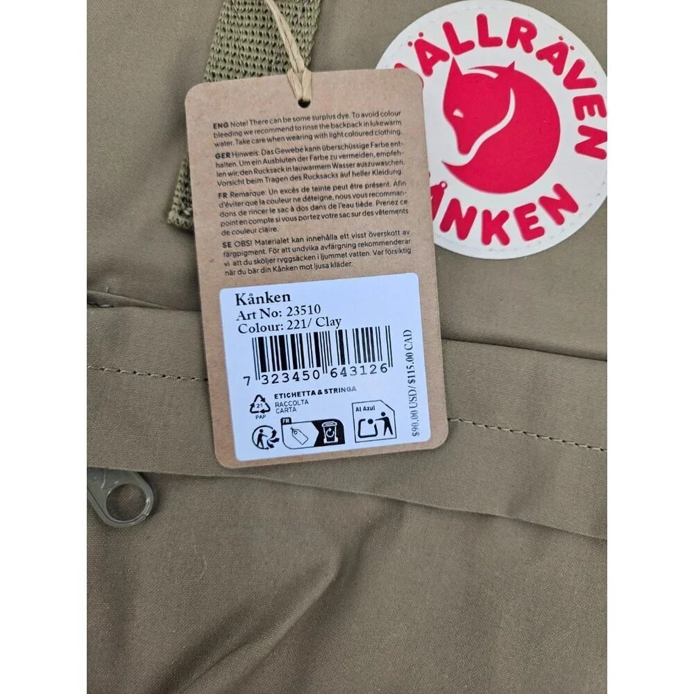 New Fjallraven Kanken Original Clay Backpack Vinylon